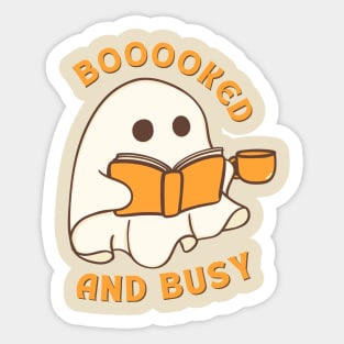 Cute Ghost Boooked and Busy Reading Book with Coffee Sticker